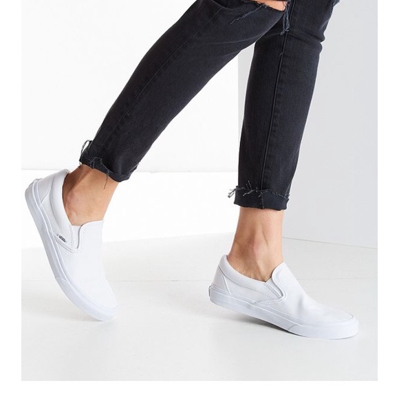 white leather van slip ons